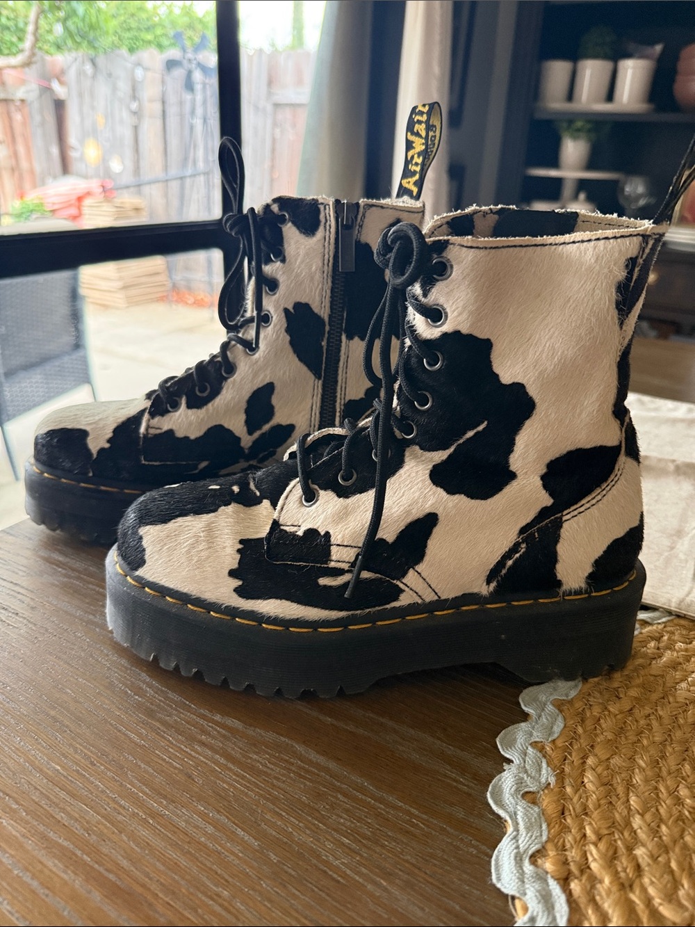 Dr. Martens Black & White Cowhide Lace-Up Platform Boots